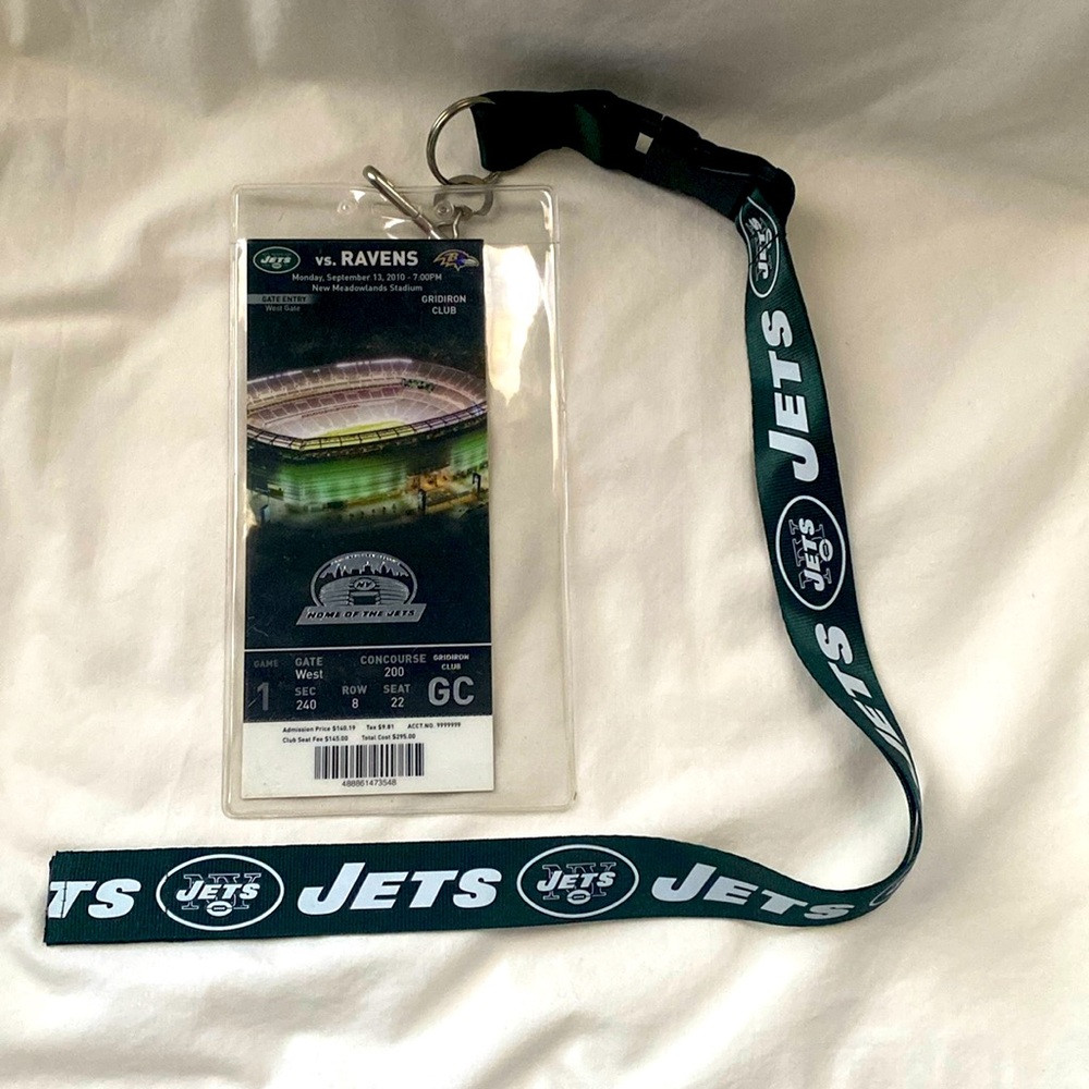 New York Jets Lanyard with Parking Pass 09/13/2010 VS Ravens (BIN2)